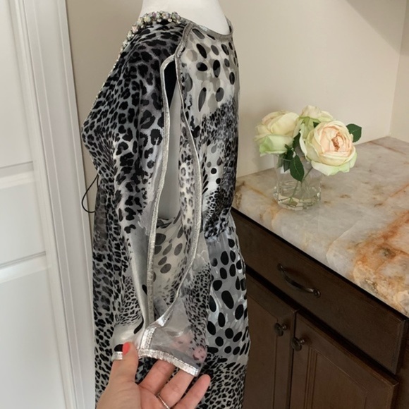 MERCEDES RIVERA SILK CRYSTAL LEOPARD PRINT ONE-OF-A-KIND  EMBELLISH DRESS - Picture 8 of 16